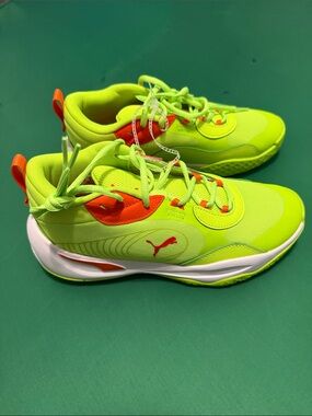 Puma Kids Neon Green Sneakers with Orange Accents